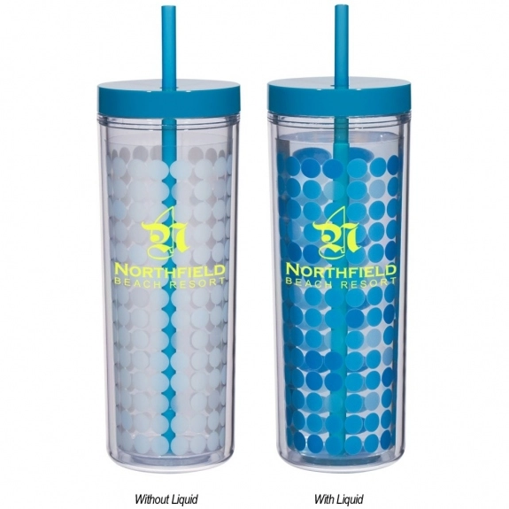 Blue Color Changing Double Wall Promotional Tumbler w/Straw - 16 oz