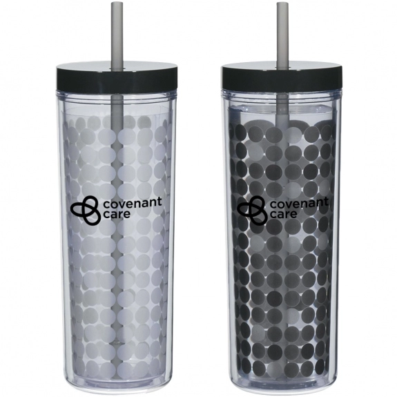 Black Color Changing Double Wall Promotional Tumbler w/Straw - 16 oz