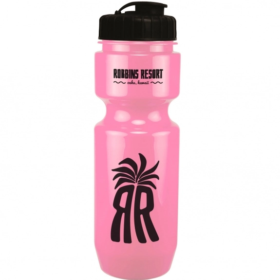 Pink - Solid Custom Sports Bottle w/ Flip Top Lid - 22 oz.