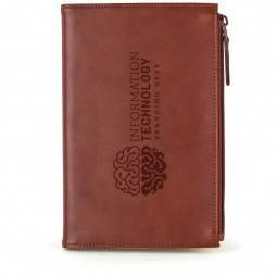 Brown Executive Leather Custom Notebook w/ Zippered Pocket