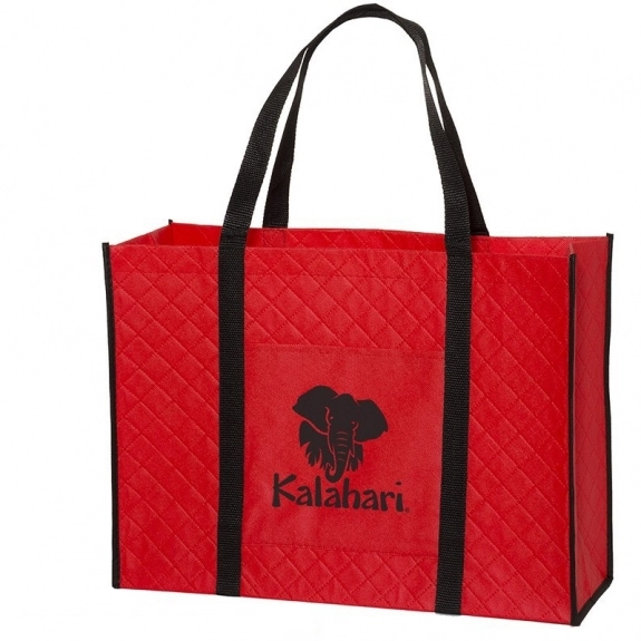 Red Quilted Non-Woven Custom Tote Bags - 18.13"w x 13.5"h x 6.25"d
