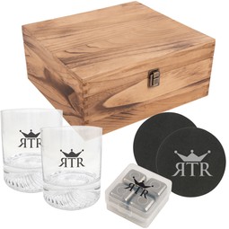 Branded Whiskey Gift Set w/ Wooden Box