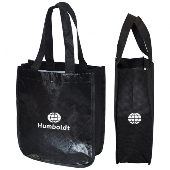Black Recycled Non-Woven Logo Tote Bag - 9.25"w x 11.75"h x 4.5"d