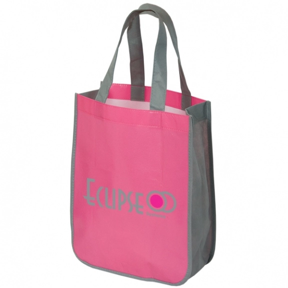Pink/Grey Recycled Non-Woven Logo Tote Bag - 9.25"w x 11.75"h x 4.5"d