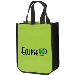 Lime/Black Recycled Non-Woven Logo Tote Bag - 9.25"w x 11.75"h x 4.5"d