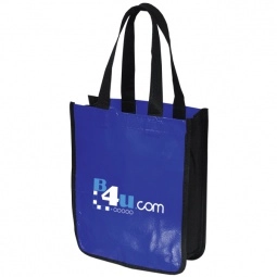 Blue/Black Recycled Non-Woven Logo Tote Bag - 9.25"w x 11.75"h x 4.5"d