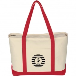 Red Large Heavy Cotton Canvas Custom Boat Tote Bag - 24"w x 14"h x 7"d