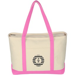 Pink Large Heavy Cotton Canvas Custom Boat Tote Bag - 24"w x 14"h x 7"d