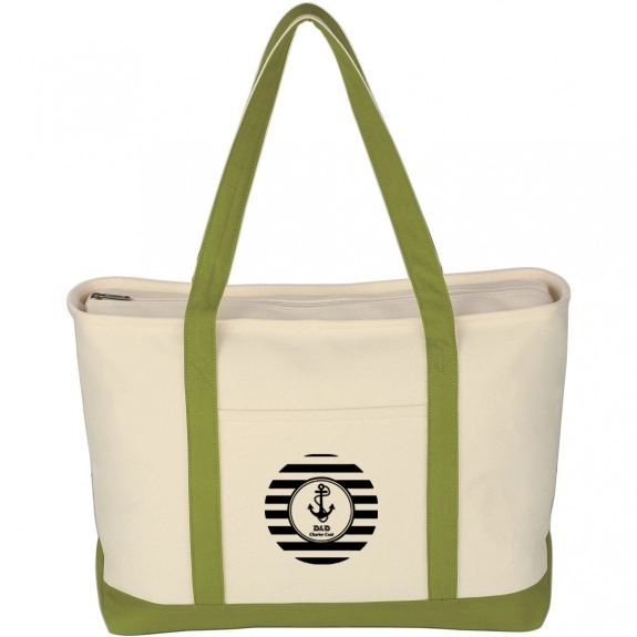 Lime Green Large Heavy Cotton Canvas Custom Boat Tote Bag - 24"w x 14"h x 7