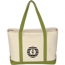 Lime Green Large Heavy Cotton Canvas Custom Boat Tote Bag - 24"w x 14"h x 7