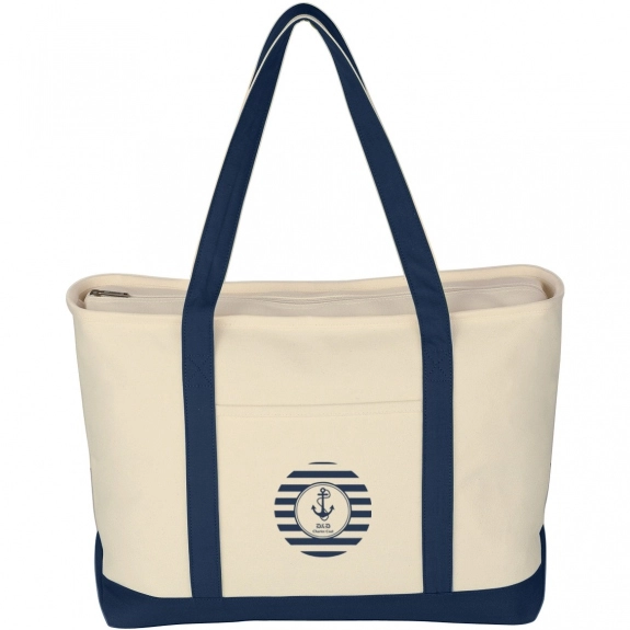 Navy Large Heavy Cotton Canvas Custom Boat Tote Bag - 24"w x 14"h x 7"d