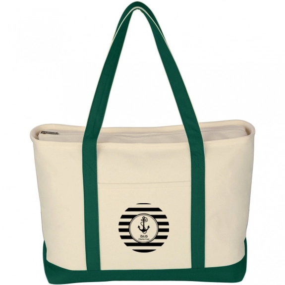 Forest Green Large Heavy Cotton Canvas Custom Boat Tote Bag - 24"w x 14"h x