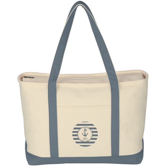 Gray Large Heavy Cotton Canvas Custom Boat Tote Bag - 24"w x 14"h x 7"d