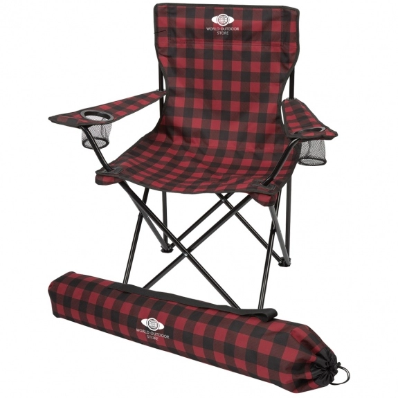 Red - Plaid Custom Folding Chair w/ Carrying Bag
