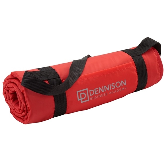 Red Custom Roll Up Picnic Blanket w/Carrying Strap