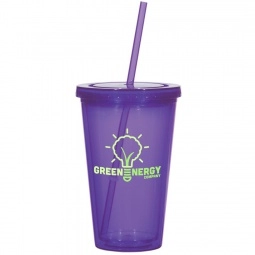 Translucent Purple Double Wall Acrylic Promotional Tumbler with Straw 