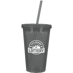 Translucent Charcoal Double Wall Acrylic Promotional Tumbler with Straw 