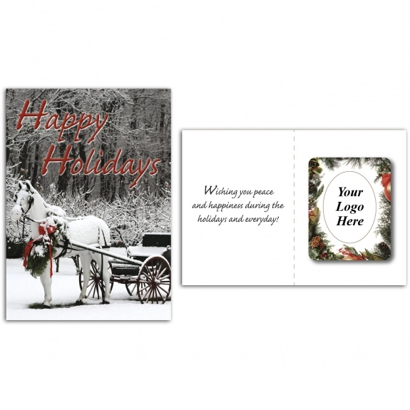 White Full Color Happy Holidays Logo Greeting Card w/ Magnetic Photo Frame
