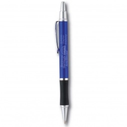 Blue Custom Imprinted Pen w/ Hour Glass Rubber Grip