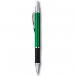 Green Custom Imprinted Pen w/ Hour Glass Rubber Grip