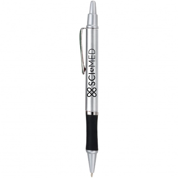 Silver - Custom Imprinted Pen w/ Hour Glass Rubber Grip