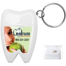 White Full Color Tooth Shaped Dental Floss Dispenser Custom Keyring