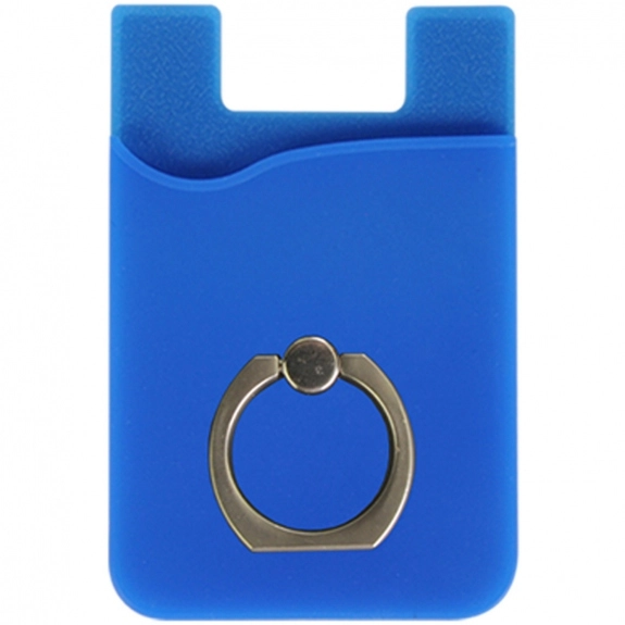 Blue Silicone Custom Cell Phone Wallet w/ Ring