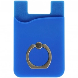 Blue Silicone Custom Cell Phone Wallet w/ Ring