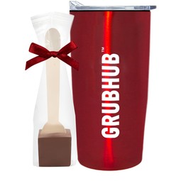 Red Straight Lined Promotional Tumbler w/ Hot Chocolate Spoon