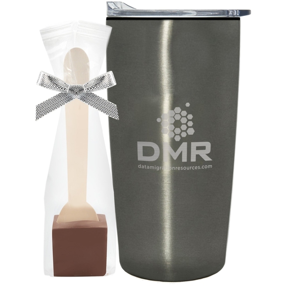 Titanium Straight Lined Promotional Tumbler w/ Hot Chocolate Spoon