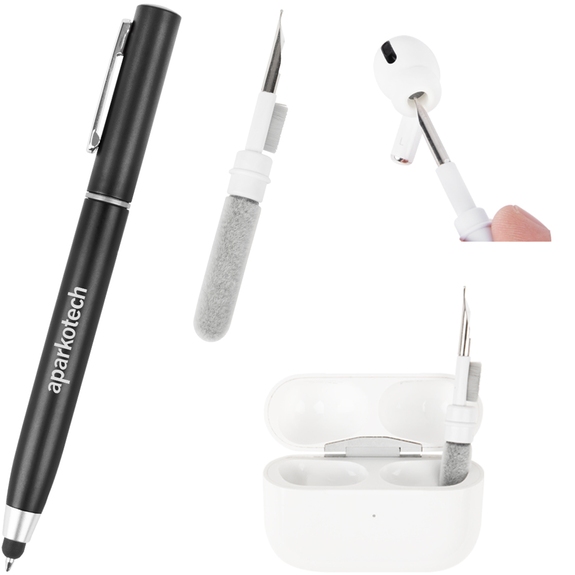 Metallic black - Custom Logo Stylus Pen with Earbud Cleaning Kit