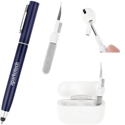 Metallic blue - Custom Logo Stylus Pen with Earbud Cleaning Kit