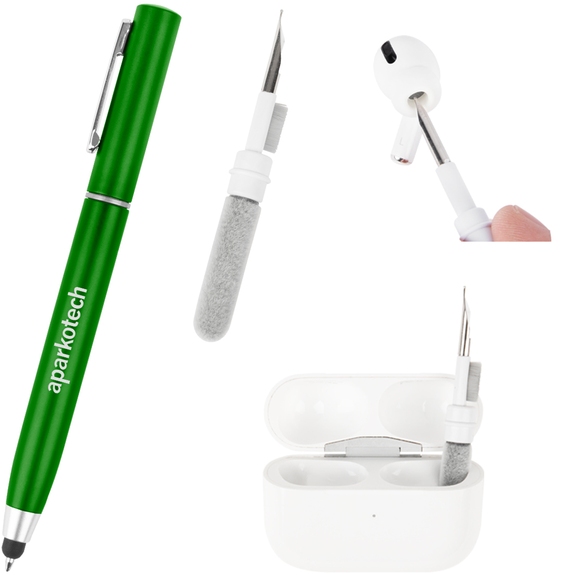 Metallic green - Custom Logo Stylus Pen with Earbud Cleaning Kit