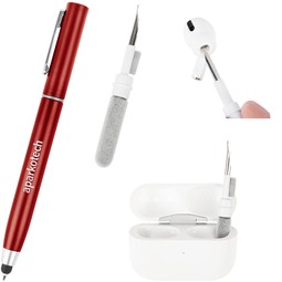 Metallic red - Custom Logo Stylus Pen with Earbud Cleaning Kit