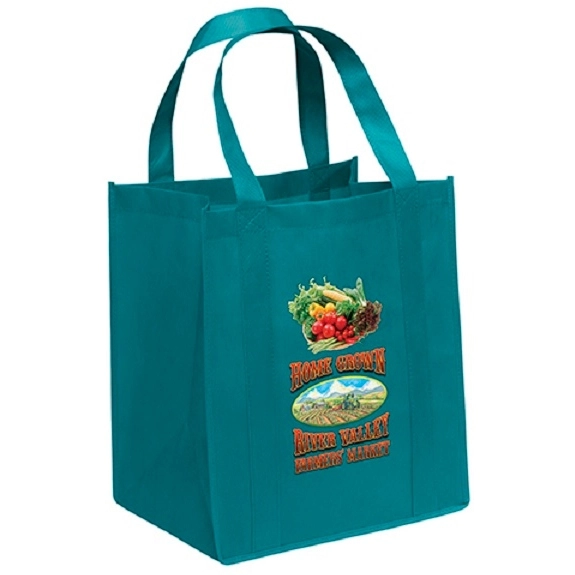 Teal Full Color Big Thunder Promotional Grocery Tote - 13"w x 15"h x 10"d