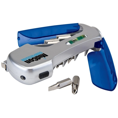 Blue Compact Hand Cranked Promo Flashlight & Tool Set