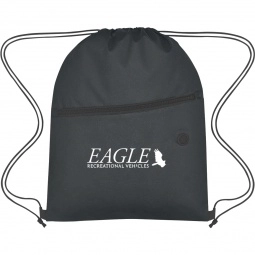 Black Non-Woven Logo Drawstring Bag w/ Front Zipper