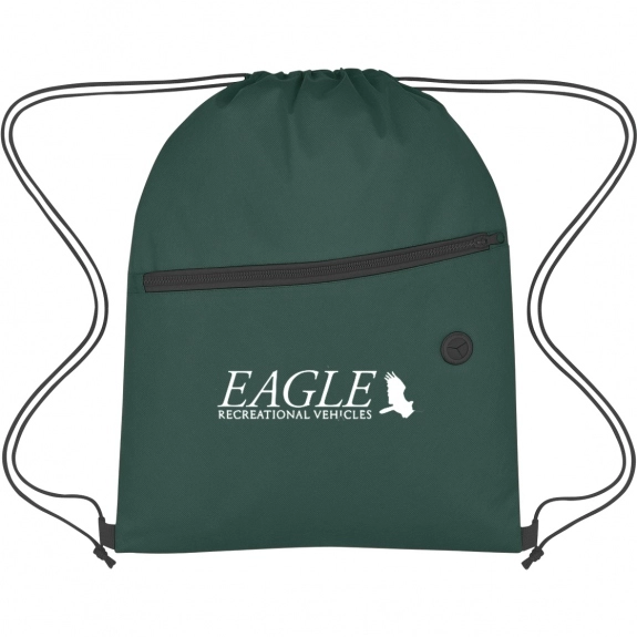 Forest Green Non-Woven Logo Drawstring Bag w/ Front Zipper