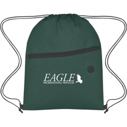Forest Green Non-Woven Logo Drawstring Bag w/ Front Zipper