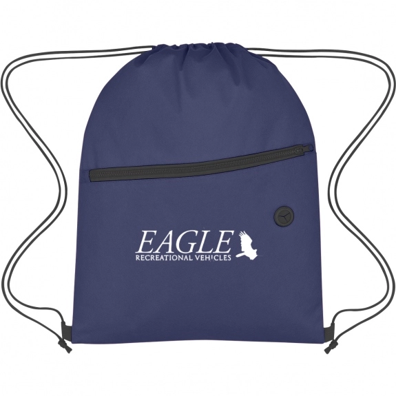 Navy Non-Woven Logo Drawstring Bag w/ Front Zipper