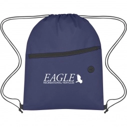 Navy Non-Woven Logo Drawstring Bag w/ Front Zipper