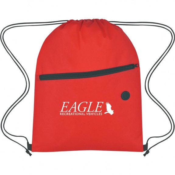 Red Non-Woven Logo Drawstring Bag w/ Front Zipper