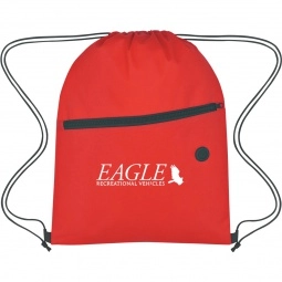 Red Non-Woven Logo Drawstring Bag w/ Front Zipper