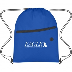Royal Blue Non-Woven Logo Drawstring Bag w/ Front Zipper