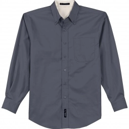 Steel Grey/Light Stone Port Authority Long Sleeve Easy Care Custom Shirt - 