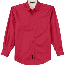 Red/Light Stone Port Authority Long Sleeve Easy Care Custom Shirt - Men's -