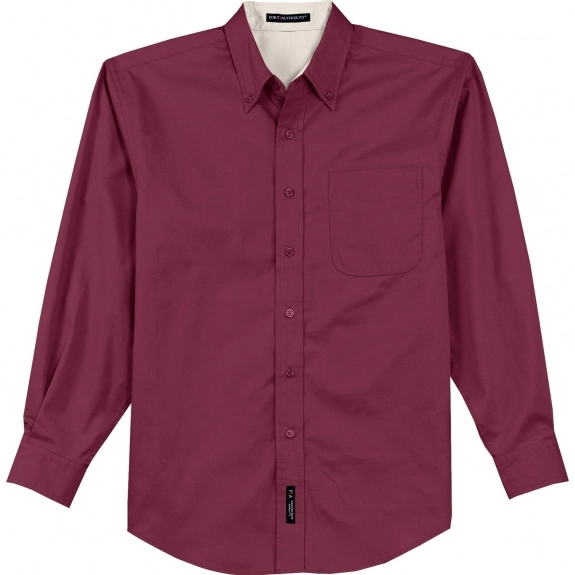 Burgundy/Light Stone Port Authority Long Sleeve Easy Care Custom Shirt - Me