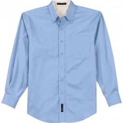 Light Blue/Light Stone Port Authority Long Sleeve Easy Care Custom Shirt - 