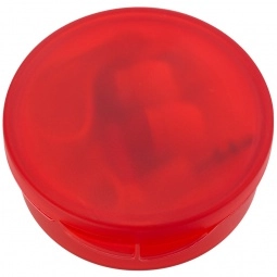 Translucent Red Mini Promotional Earbuds in Round Travel Case