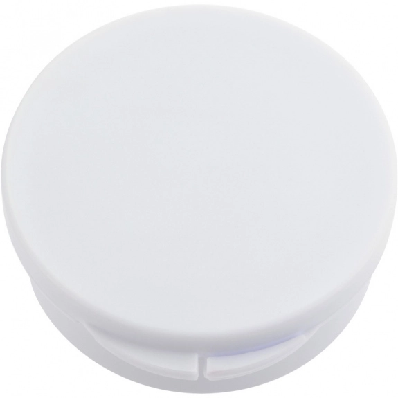 White Mini Promotional Earbuds in Round Travel Case